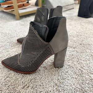Vince Camuto vented grey heeled booties, size 7.5
